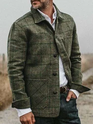 Men's Winter Fashion Retro Style Polo Collar Plaid Coat 2024 New Winter Fashion Men's Loose Coat Men's Clothing Jackets for Men