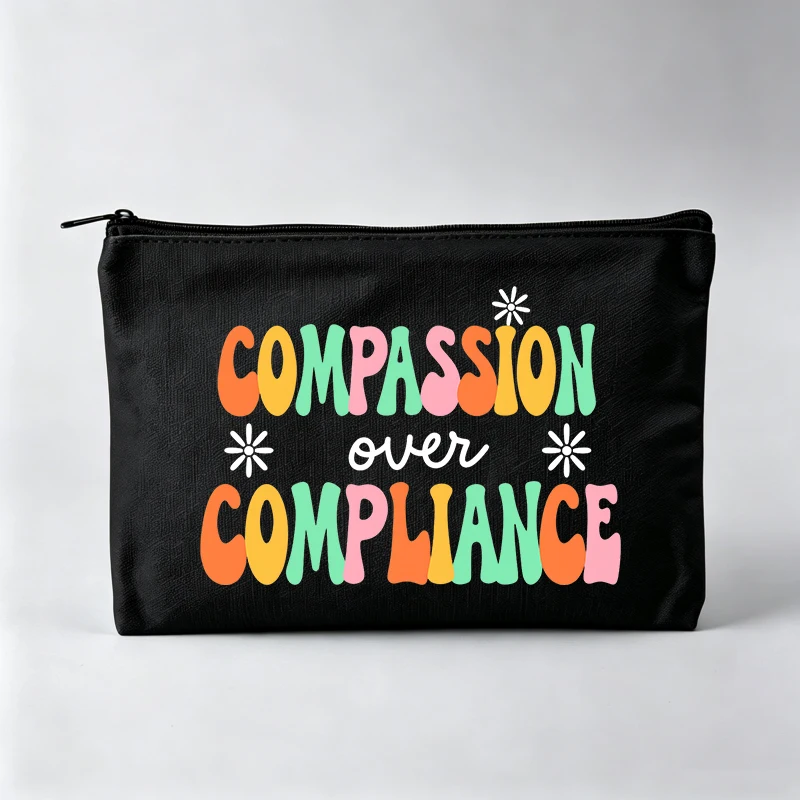 Slogan-Style Graphic Makeup Bag, Typography Print Cosmetic Pouch for Daily Use