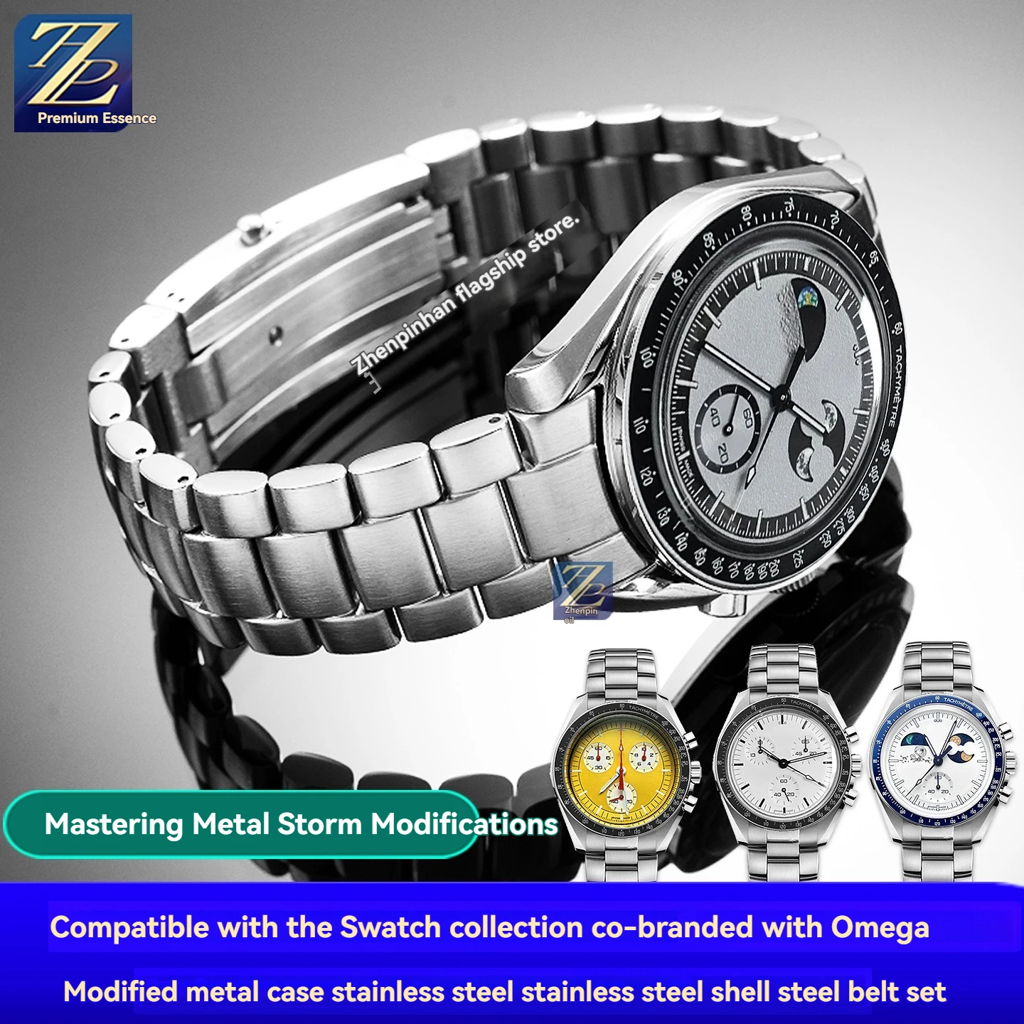 For Omega Swatch Co Branded Planetary Series Watch Upgrades Stainless Steel Case Metal Steel Case Stainless Steel Strap Set 42mm