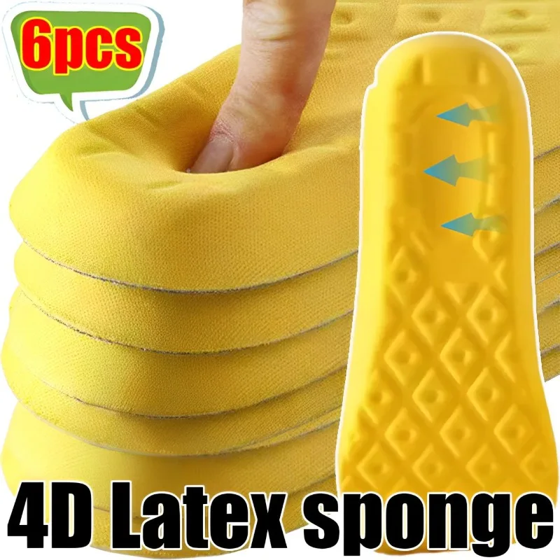 4D Latex Sports Insole Men Women Sneakers Shoes Pads for Summer High Elasticity Soft Breathable Running Insoles Sole Air Cushion