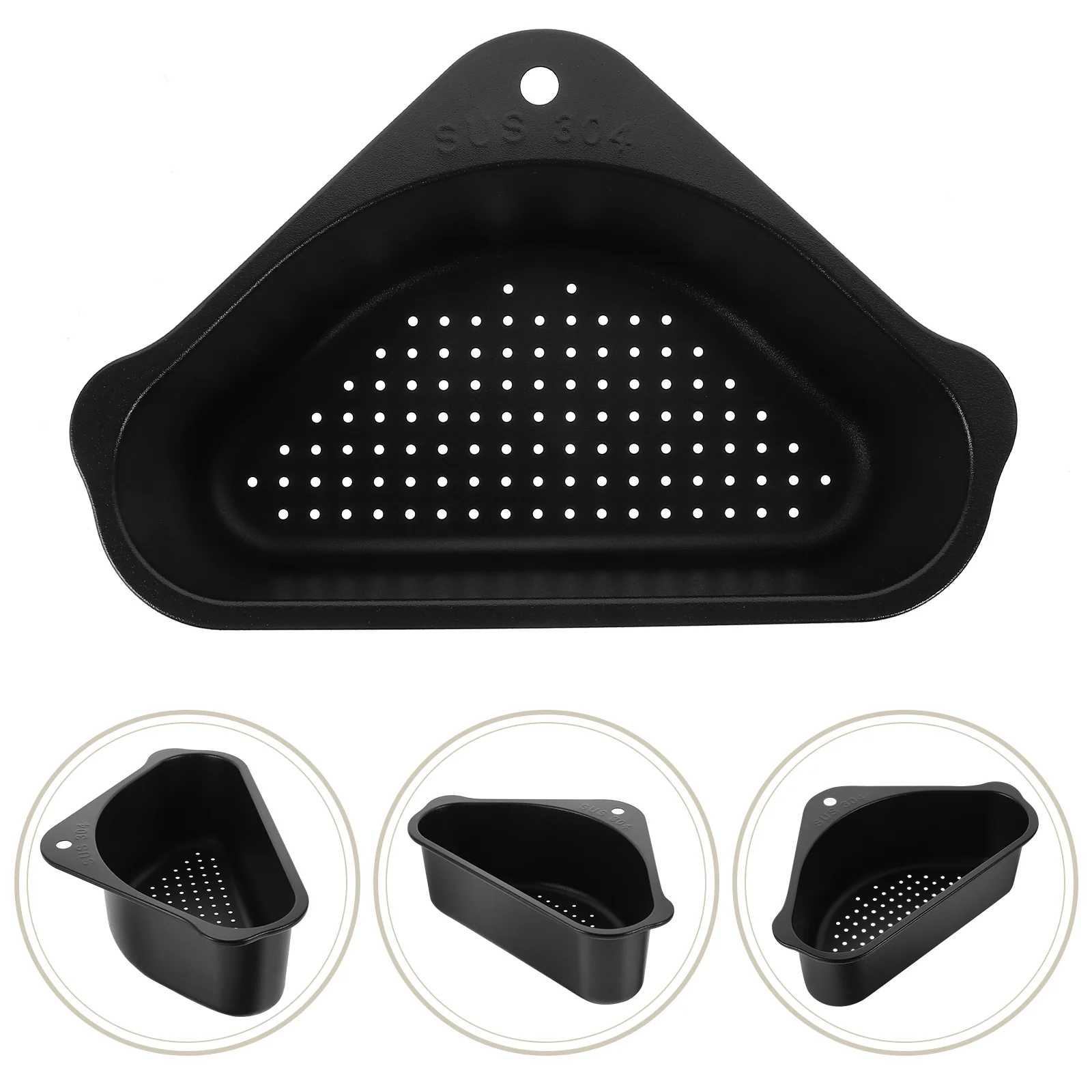 Kitchen Filter Basket Drain Stainless Steel Triangle Sink Rack Suction Cup Storage Leaking Vegetable (black [201 Steel]) Shape