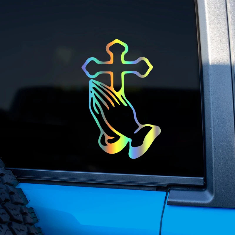 12x18cm Cross Praying Hands Christian Car Sticker, Fashion Waterproof Vinyl Decal Car Styling Decoration Accessories New