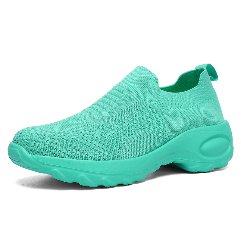 New large size ladies fashion flying woven casual shoes comfortable sports shoes thick sole anti-slip wear sports shoes