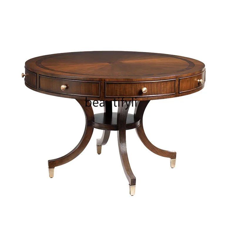 

Q Solid Wood Round Table Simple Modern 1.2 M Four-Seat Villa Showroom round Table with Drawer