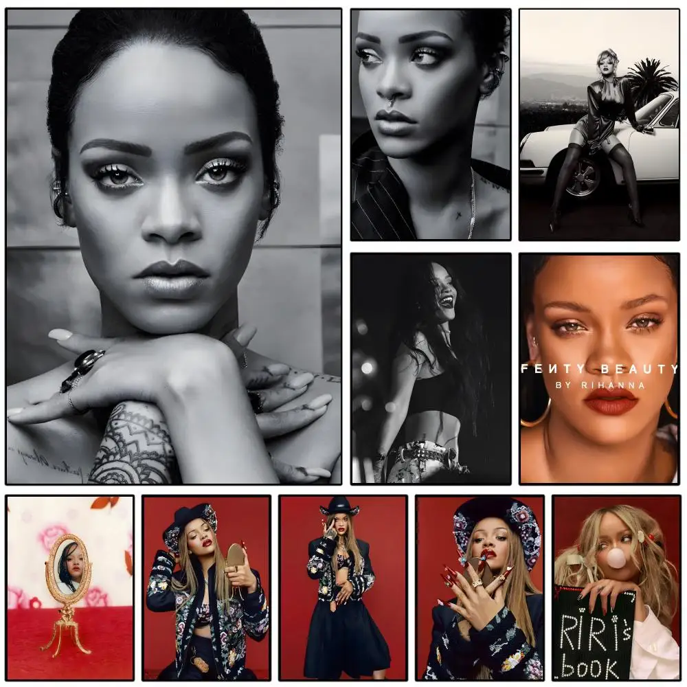 R-Rihanna Singer Poster Self-adhesive Art Waterproof Paper Sticker Coffee House Wall Decor