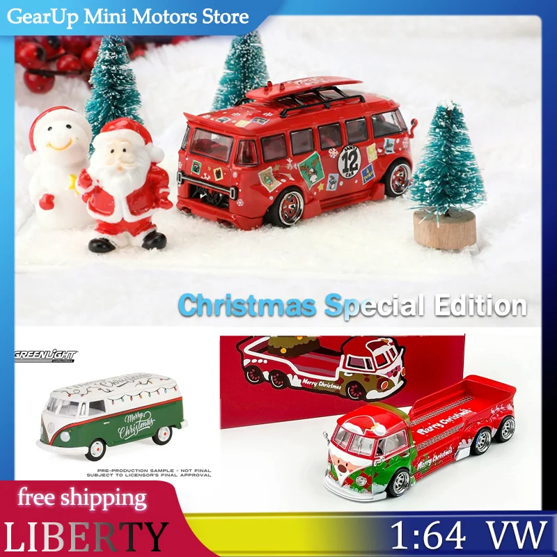 

Свобода 1:64 VW Christmas Widebody T1 Доставка Ван и GreenLight Тип 2-панельный фургон Рождественская тематическая модель автомобиля Издание подарка Детские игрушки