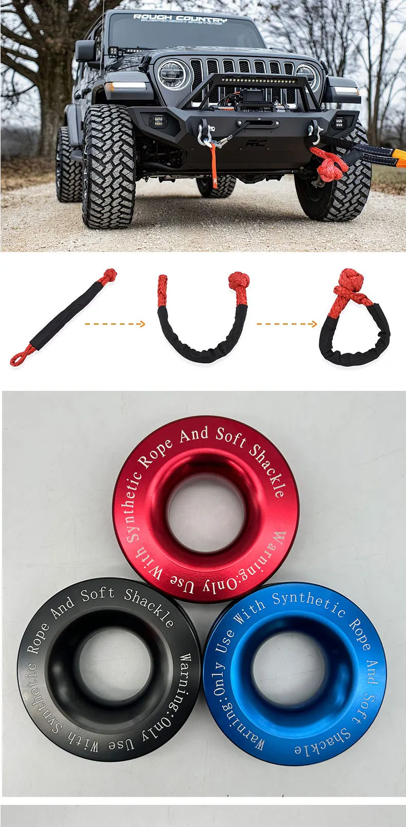 17T Soft Shackle, Soft Shackle & Fixed Pulley Kit für Offroad-Bergung, Selbstrettungs-Abschleppwerkzeug – Detail 3
