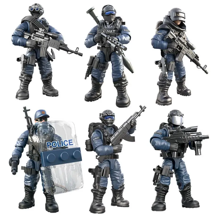 City Policeman SWAT Doll Model Mega Block Acation Figures Counter Terrorism Special Police Team BuildING Brick Toy With Weapon