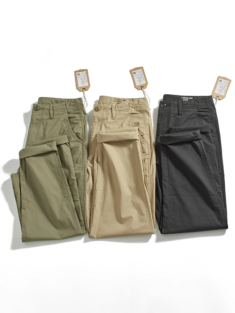 

Summer Thin Loose Straight Leg Pants Men's Retro Color Waed Cotton Casual Workwear Trousers Breathable Faion Urban ...