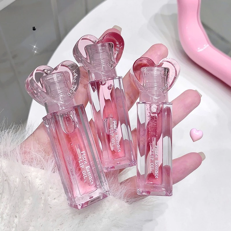 Pink Heart Lip Care Set Moisturizing Reduce Dry Wrinkles Transparent Tint Water Light Mirror Peach Lipstick Women Lips Makeup