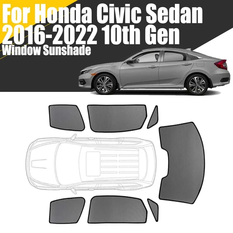 Custom Magnetic Car Window Sunshade For Honda Civic Sedan 10th Generation 2016-2022 Curtain Mesh Front Windshield Frame Curtain