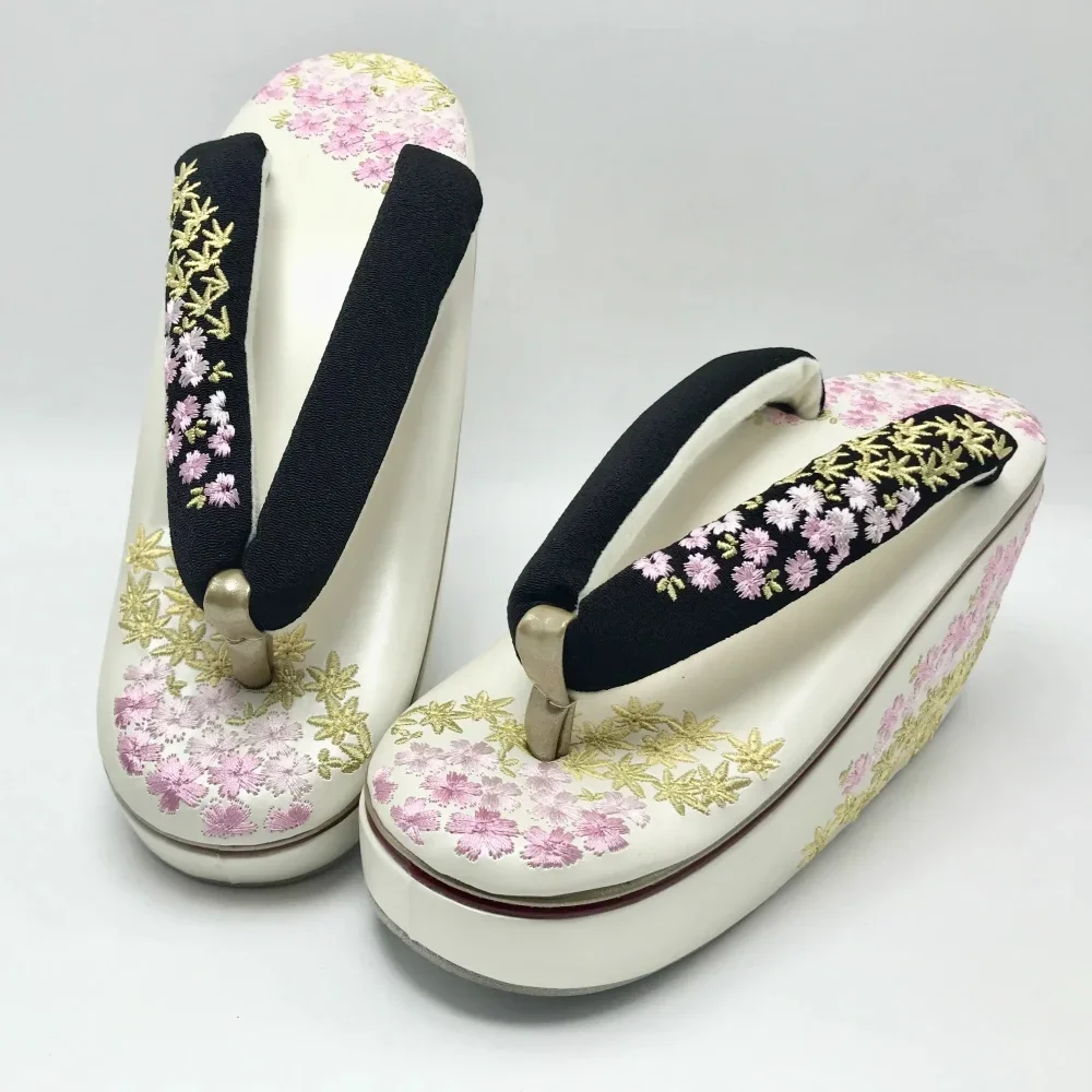 Sandalias de Plataforma Alta para Mujer, Estilo Japonés Kimono Geta, Bordadas, Chanclas Creativas, Zapatos de Cosplay Zori