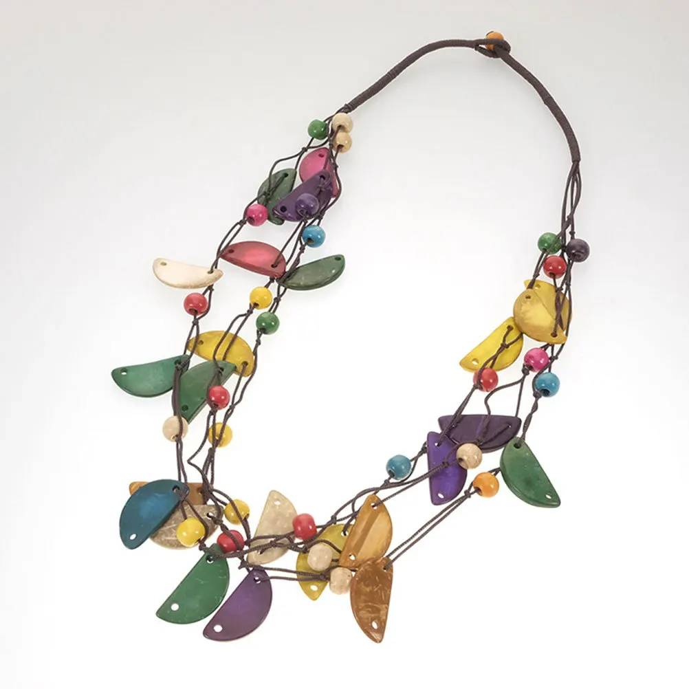 

Coconut Shell Necklace Bohemia Pendant Vintage Semicircle Design Ladies Women Chain Fashion Accessory for Beach Party Birthday