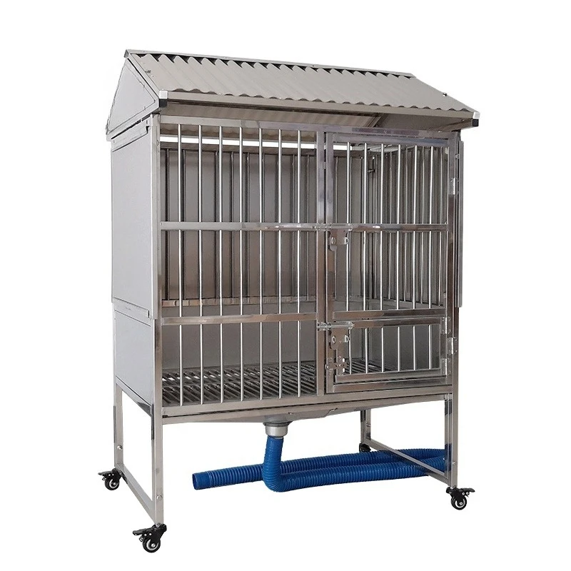 Veterinary Equipment High Quality Metal Kennel Cage Stainless Steel Kennel with Feeding Bowl Pull Out Tray