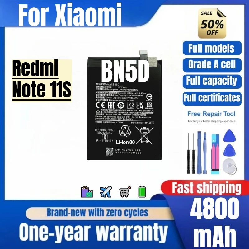 BN5D for Xiaomi Redmi Note11S Mobile Phone Battery 0Cycle High Quality High Capacity Replacement Bateria Grade A Cell with Tools