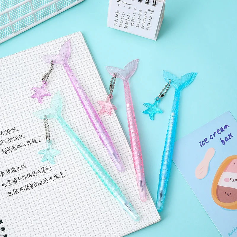 Imagem -02 - Kawaii Sereia Gel Pen com Tinta Azul e Preta Pingente Starfish Bonito Cristal Papelaria Escola 0.5 mm 24 Pcs por Lote