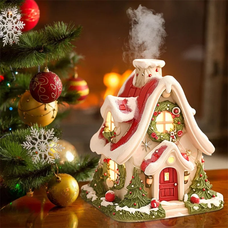 Quemador de incienso de Navidad, quemador de incienso creativo para cabaña, quemador de incienso de cabina, casa de pueblo de resina para regalos de decoración del hogar