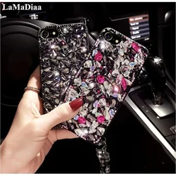 Diamond Glitter Rhinestones Case Cover, Long Chain Strap, Luxury, Cute, Fit for IPhone 15, 14, 11, 12, 13, 14Pro Max, 15Pro