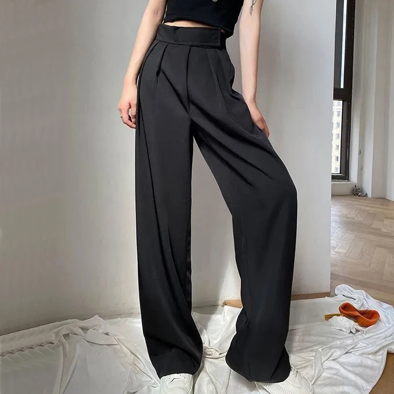 Y2K High Waist Wide Leg Pants Women Fashion Streetwear Suit Straight Pants Korean Casual High Street Loose Black Trousers New