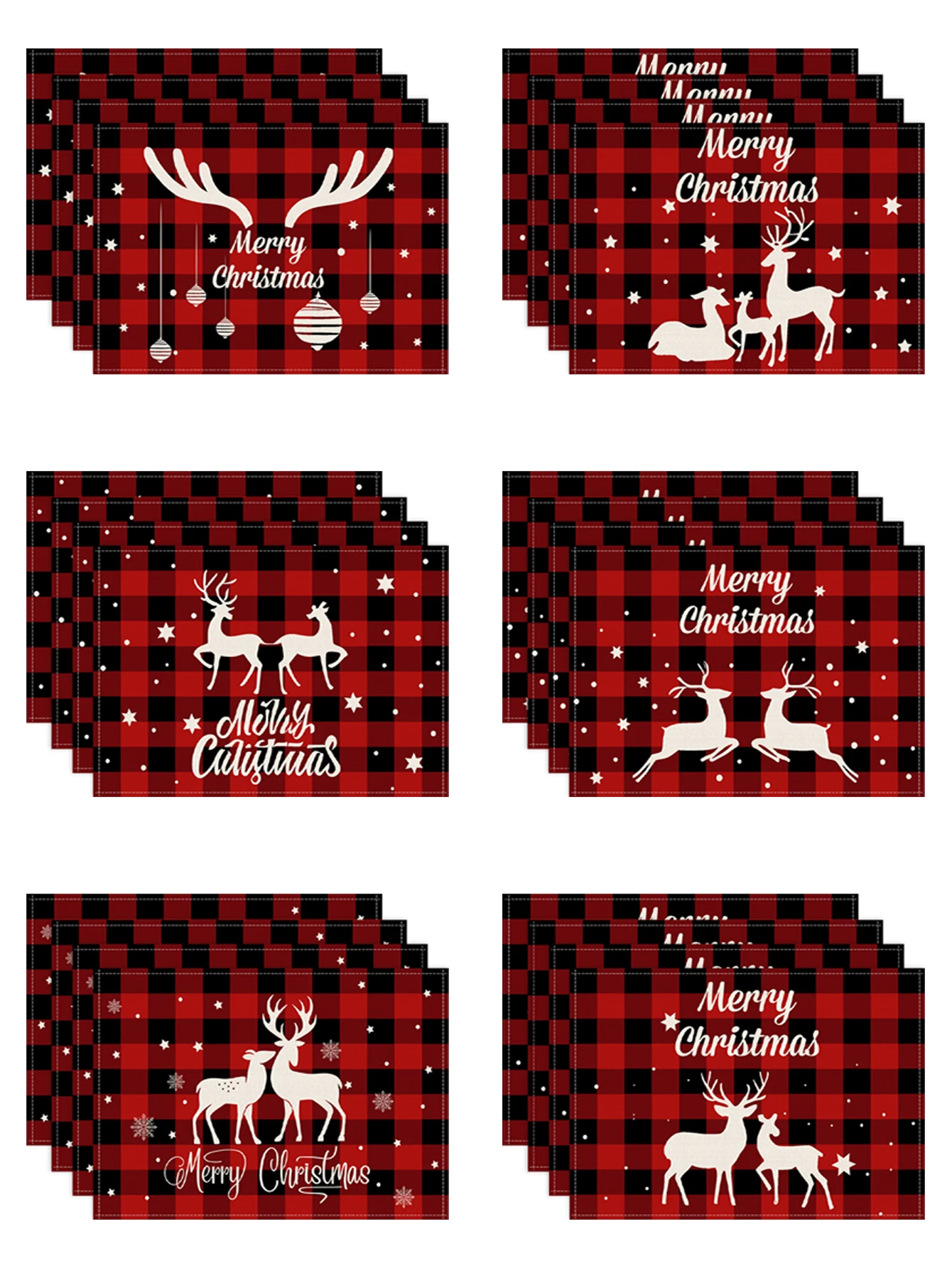 1/4/6pcs Christmas placemats, black and red buffalo checkered printed placemats, party decoration sliding insulation mats