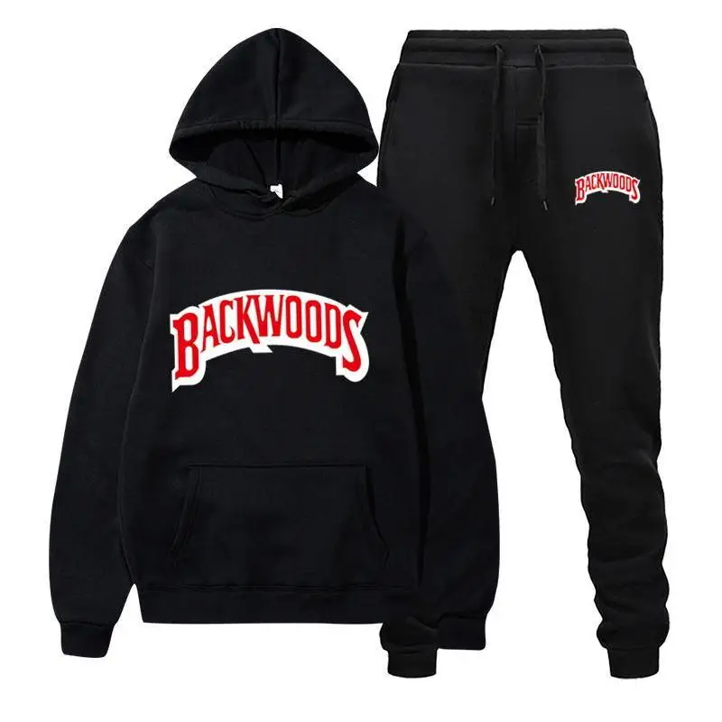 Conjunto masculino de lã com capuz calça grossa quente agasalho roupas esportivas marca moda backwoods com capuz fatos de treino masculino