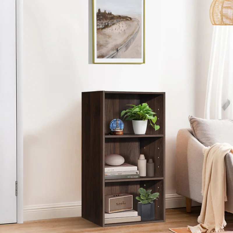 Custom.Goplus 3 Open Shelf Bookcase Modern Multi-Functional Storage Display Cabinet Walnut