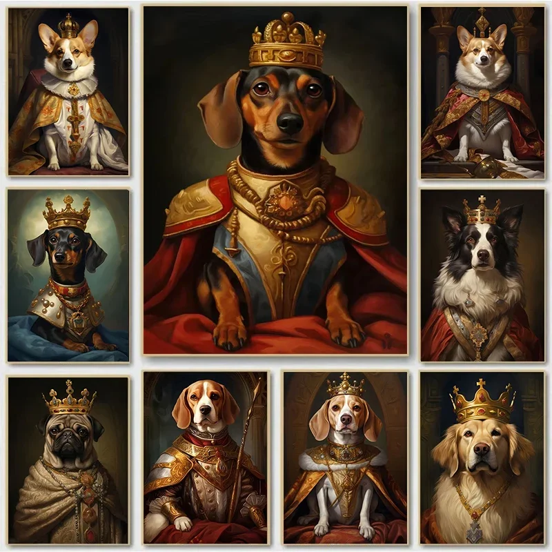 1PCS frameless Canvas paintingModern Pet Portrait Aesthetics Wall Art Dog King Royal Animal Canvas Posters and Prints Paintin