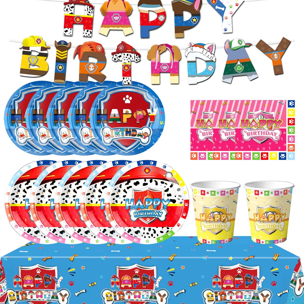 Cute Paw Patrol  Birthday Party Decoration Kids Shower Boys Girls Tableware Supplies Tablecloth Balloon Cake Topper Straw