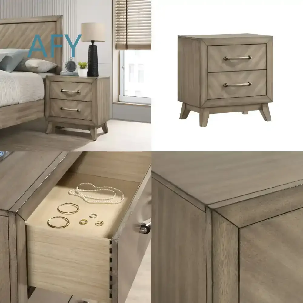 Contemporary 2-Drawer Nightstand for Bedroom Furniture Antique Gray Wood Night Table Modern Bedside Table for Home Decor