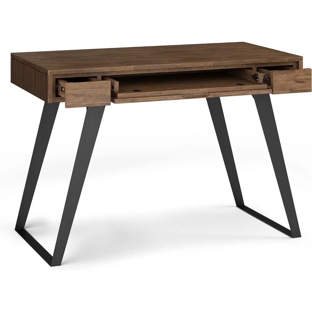 جديد - مكتب صغير بعرض 44 بوصة من خشب أكاسيا الصلب باللون البني الطبيعي الريفي لمكتب المكتب وطاولة الكتابة #4