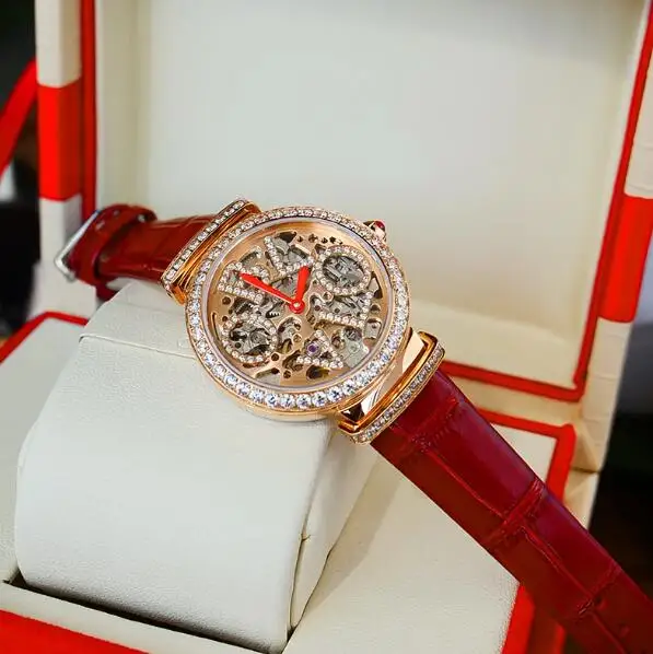 OBLVLO Luxury Women Watch,Lady Automatic Watches Skeleton Female Mechanical Wristwatch Waterproof Sapphire Leather Strap Relogio