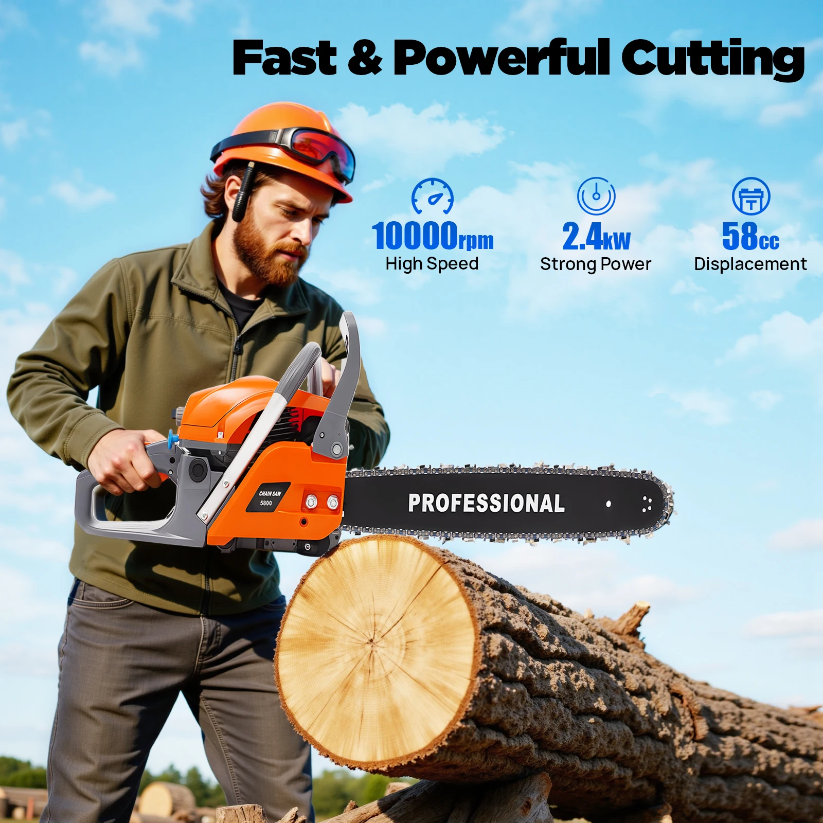 Motosega a benzina ad alte prestazioni – Motore potente, design ergonomico, smorzamento delle vibrazioni per un taglio sicuro ed efficiente