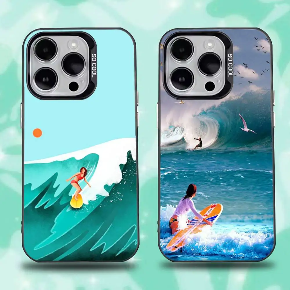 

Beach surf girl Phone Case For iPhone 16,15,14,13,12,11,Mini,Pro,E,SE4,XS,MAX Black Candy Matte Cover