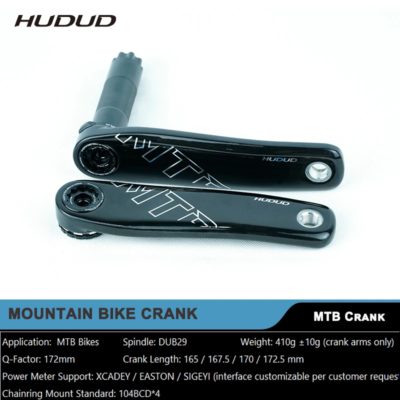 HUDUD CKM01 MTB Carbon Crank 410+ | Mountain Bike Crank | DUB29 Al spindle |165-172.5mm | 2X10-12S | Q-Factor 172mm