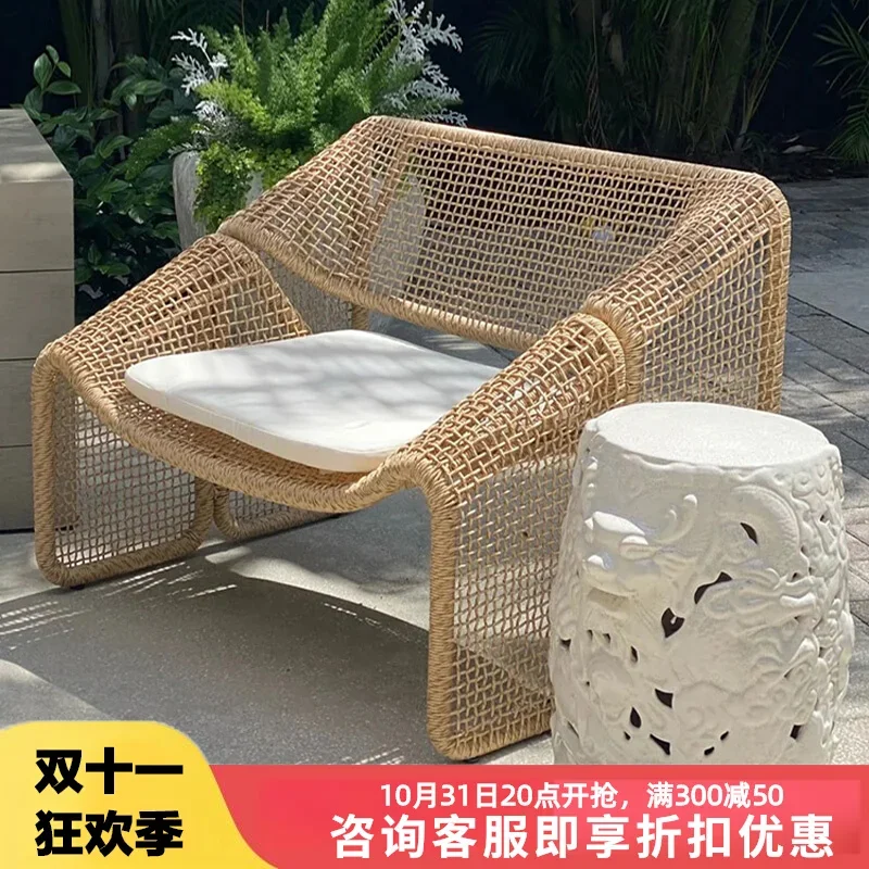 Outdoor rattan chair sofa single rattan balcony coffee table B & B hotel garden courtyard tables and chairs waterproof