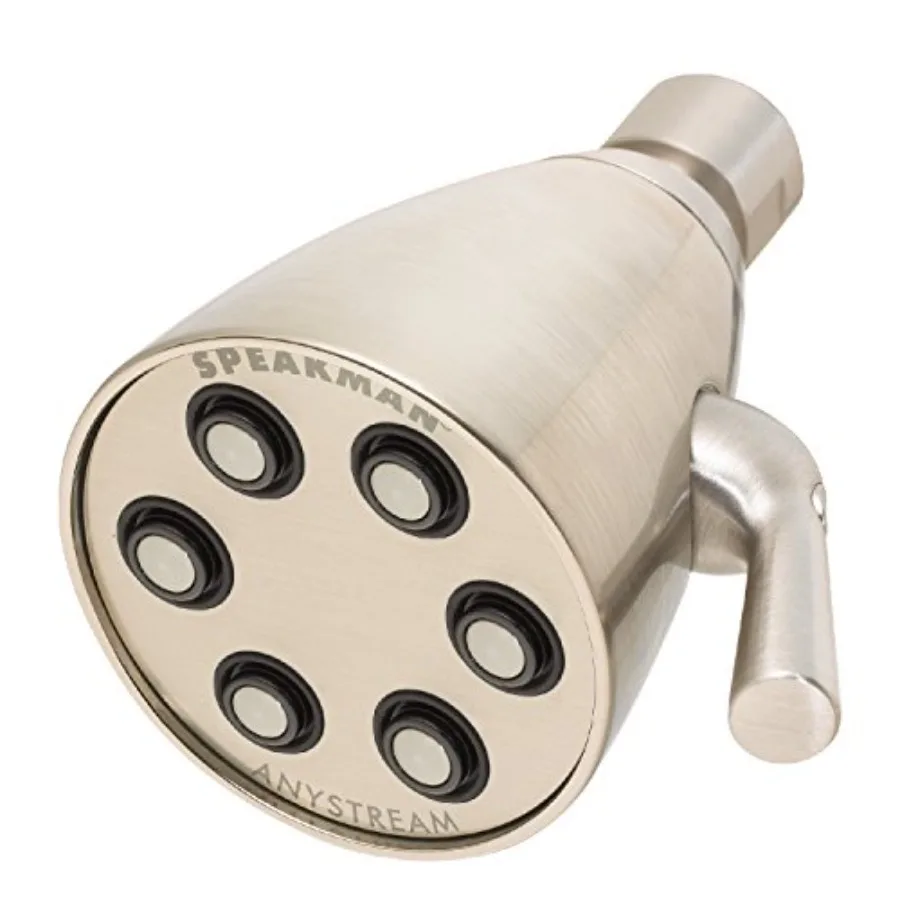 

High Pressure Adjustable Shower Head for AnyStream applications, brass material, brushed nickel color, featuring precise flow c