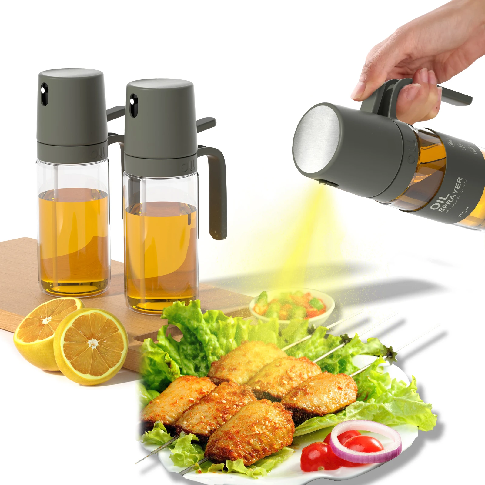 

Oil Spray Bottle 250ml High Borosilicate Glass Cooking Oil Dispensers Olive Oil Sprayer Mister for Air Fryer Salad Baking