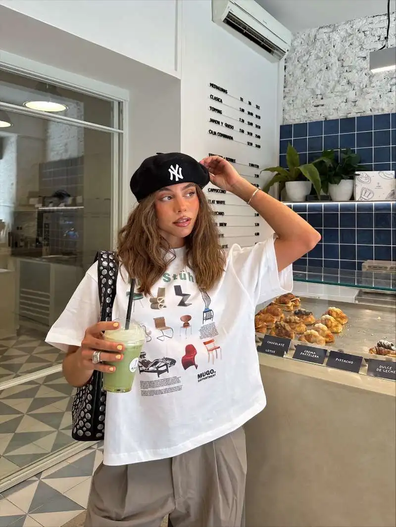 Retro American Vintage Summer Fun Personality Chair Print Spicy Girl Loose Pure Cotton Short Sleeve T-Shirt for Women