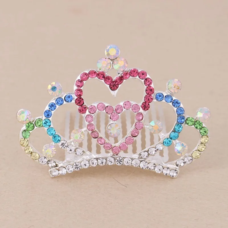 Korean-Style Rhinestone Kids' Crown Hair Comb - Cute Tiara H
