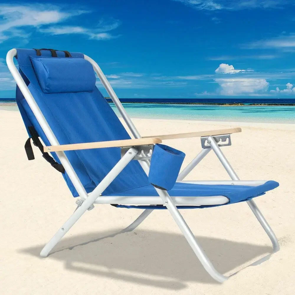 Backpack Beach Chair Folding Portable Chair Blue Solid Construction Color Blue