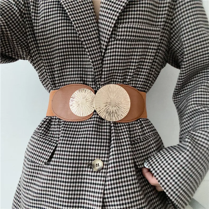 تصميم شخصي جديد Cummerbunds لمعطف الموضة سليم مثير واسعة مطاطا مشرق دائرة كبيرة مشبك أحزمة الخصر للنساء #5