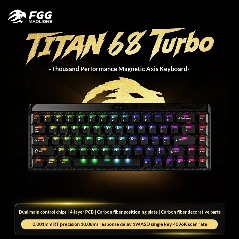 Fgg Madlions Titanelite clavier de jeu magnétique en Fiber de carbone 8k Polling 512k Scan 0.001mm Rt double Usb-C e-sports pour les joueurs