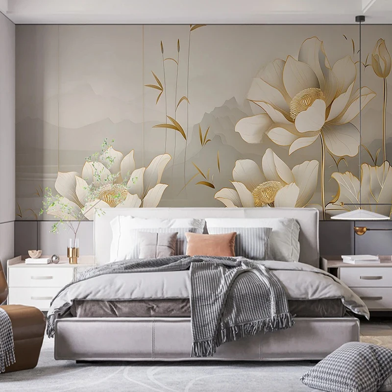 Custom Mural Wallpaper Modern Simple New Chinese Flowers Living Room Bedroom TV Background Wall Fresco 3D Papel De Parede Sala