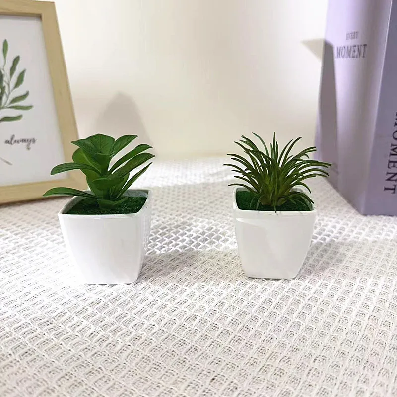 Artificial Succulent Potted Plants, Mini Fake Greenery in White Square Pot for Home Decor, Wedding Decoration, Back School Gift.