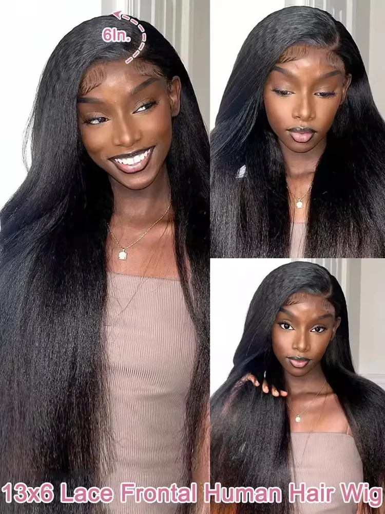 42 Inch 13x4 Lace Front Kinky Straight Wigs 200% Human Hair HD Transparent Straight Frontal Closure Hair Wigs 5x5 Glueless Wigs image 3