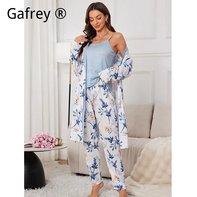 

Women's Knitted Cotton Plus Size Pajamas Set, Short Sleeve Top & Long Pants 3 Piece Loungewear, Soft Nightwear For Ladies