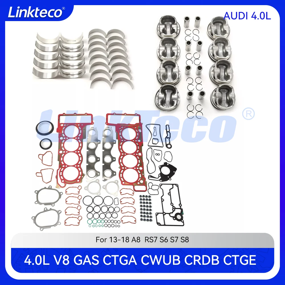 

Engine Cylinder Full Gasket Set Main Con Rod Bearing Piston & Ring Set For 13-18 4.0 T L AUDI A8 RS7 S6 S7 S8 4.0L GAS CTGA CWUB