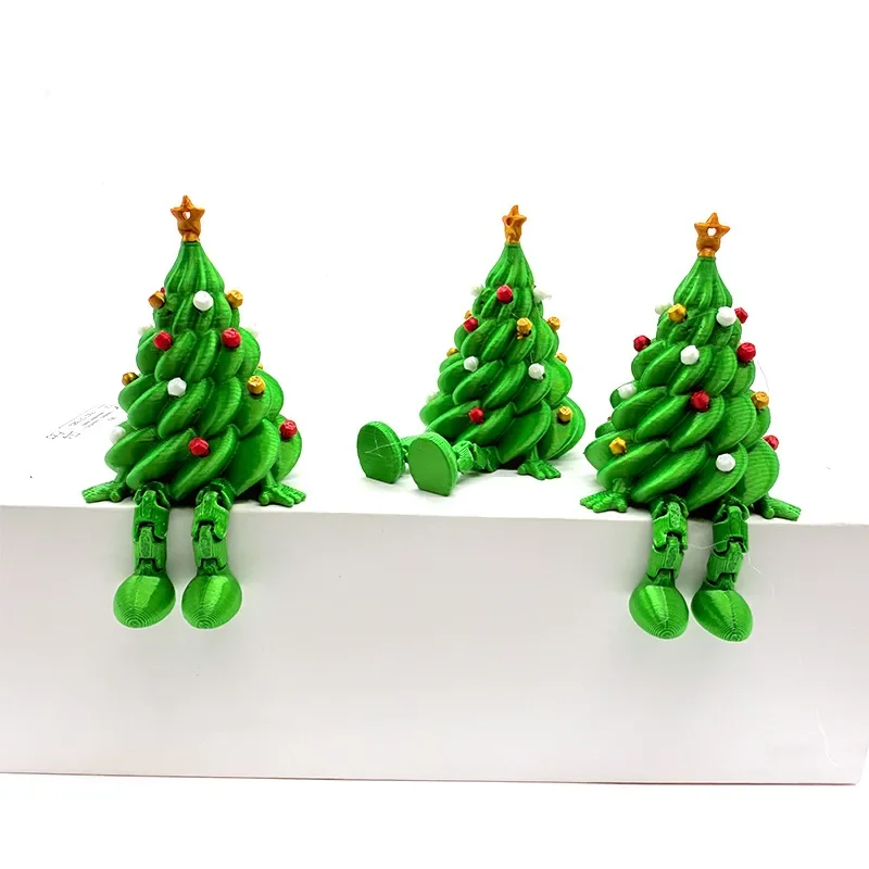 3D Printed Christmas Tree with Movable Joints Colorful Articulated Tabletop Decor Fun Interactive Desktop Ornament Gift
