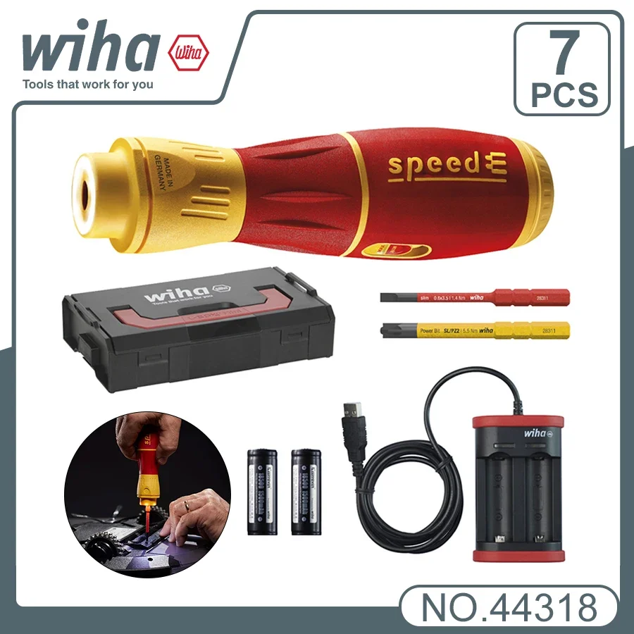 Wiha Electric Screwdriver SpeedE II 7Pcs with slimBits DIY Power Impact Driver Lithium-Ion 44318   tools set