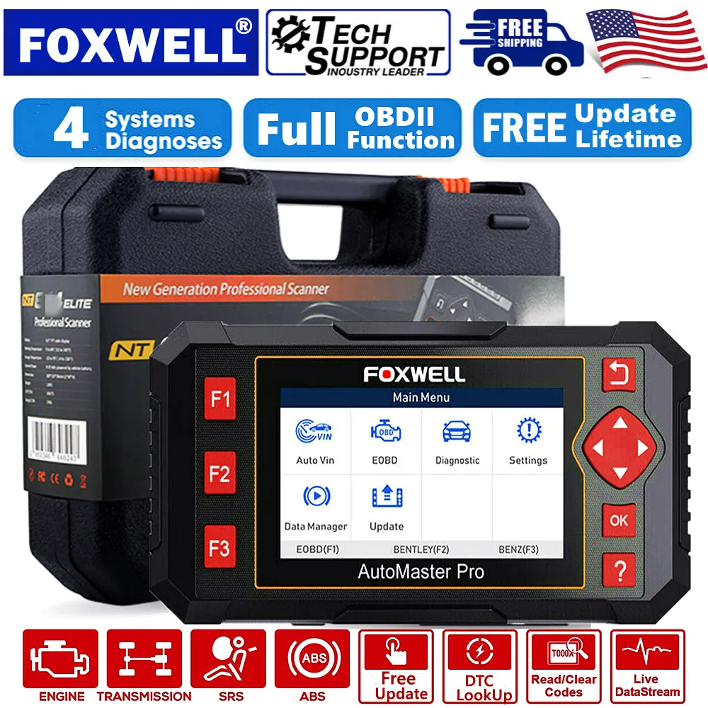 

FOXWELL NT604 Elite Car OBD2 Diagnostic Tool Automotive Scanner ABS SRS Engine Transmission Code Reader Free Update Scan Tools